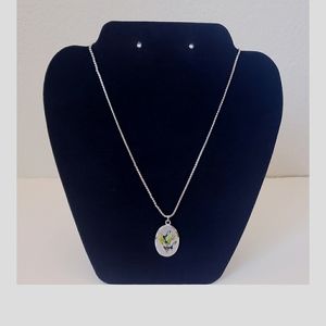 Vintage Blackinton Pewter Two Birds Flowers Pendant Neckalce